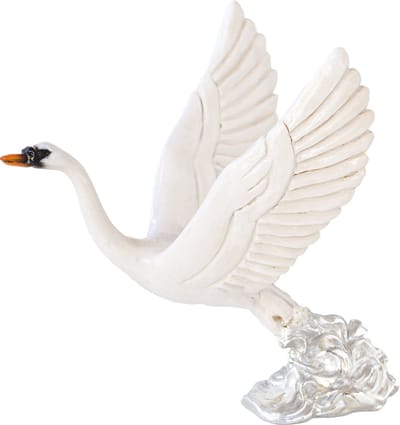 MadDeco – beeldje – zwaan – verzilverd – voetstuk