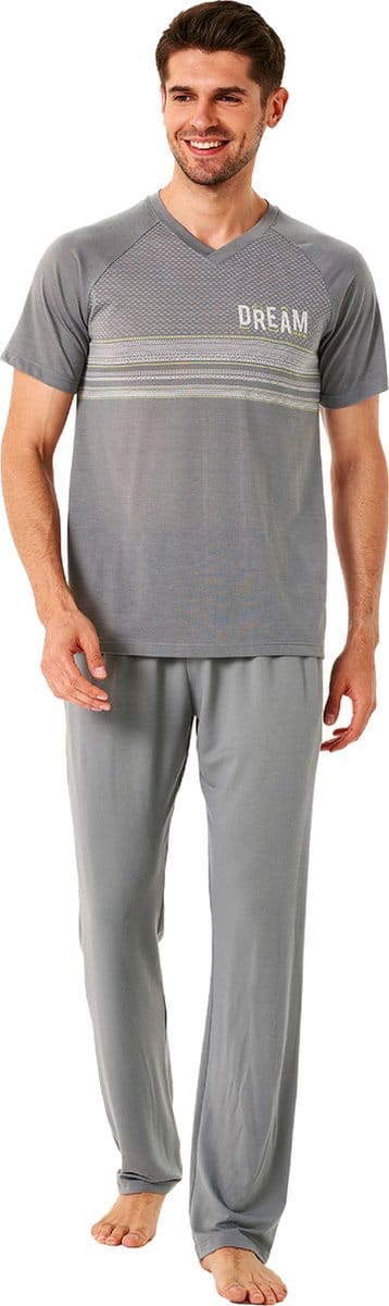 Feyza - Heren Pyjama Set, Korte Mouwen, Grijs - S