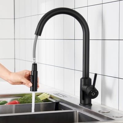 CECIPA Max Keukenkraan Met Uittrekbare Uitloop Zwart - 360° draaibare keukenkraan - keukenkraan uittrekbaar - waterbesparende keuken kraan - Zwart