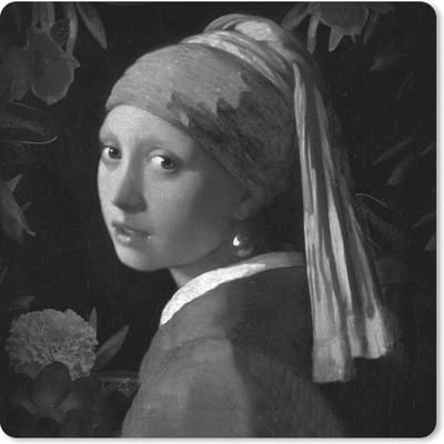 Muismat 20x20 cm - Mousepad Het meisje met de parel - Johannes Vermeer - Zwart - Wit - Muismatten