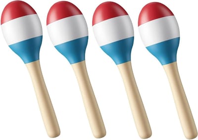 Set van 4 Mini Maracas van Hout, Ideaal voor Thuisgebruik, Feestjes en Muziekoptredens, Lengte 19 cm, Diameter 5,5 cm, Houten Percussie Instrumenten