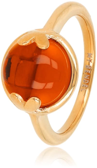 My Bendel - Ring met Hartjesdetail en Ronde Glassteen • Amber - met Luxe Cadeauverpakking | Sieraden Voor Dames | Maat 16.00 Mm / Maat 50