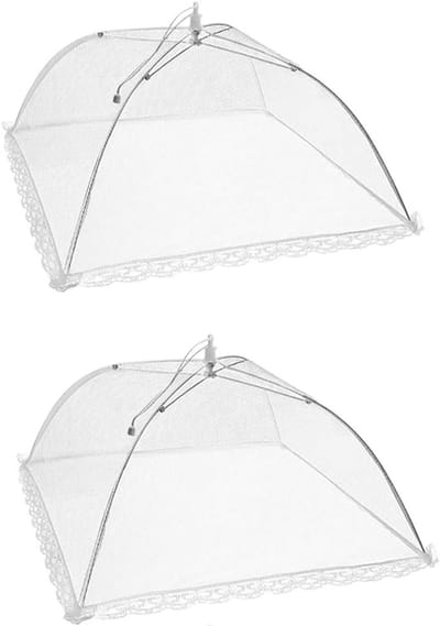 Voedselkap - 2 stuks - Voedselafdekking - Voedselhoes - 33×33 cm - Eten Afdekken - Bescherm je eten - Opvouwbare vliegenscherm - Insectennet - Vliegen Net - Vliegenkap Eten - Witte Vliegenkap - Witte Voedselkap