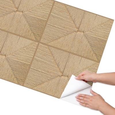 Coloray Meubel Wrap Folie - Beige Meubelfolie - 75x150 cm - Decoratiefolie Zelfklevend Gevlochten geometrie - Meubelfolie Zelfklevend - Boho Meubelfolie - Wrapfolie Keuken - Wanddecoratie - Texturen