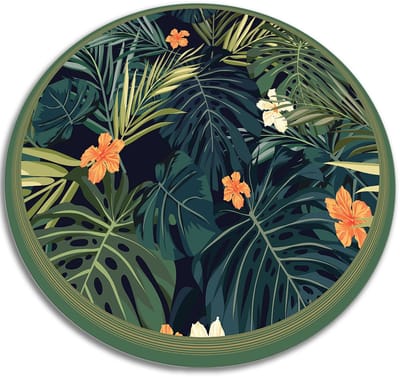 Tulup Vinyl Tapijt - Tropische bladeren Vinylmat - 50 cm - Zwart PVC Floor Mat - Ronde PVC Vloer Mat - Woonkamertapijt - Kantoortapijt