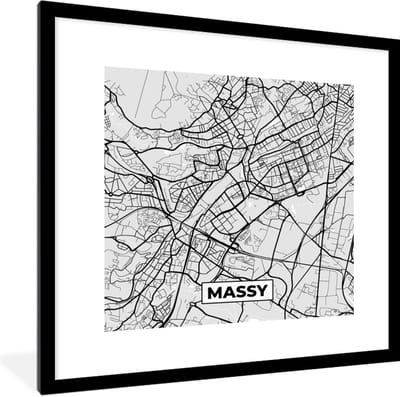 Fotolijst incl. Poster - Kaart - Stadskaart - Frankrijk - Massy - Plattegrond - 40x40 cm - Posterlijst