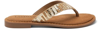Lazamani - Tess Dames Teenslippers Leer Beige - Maat 36