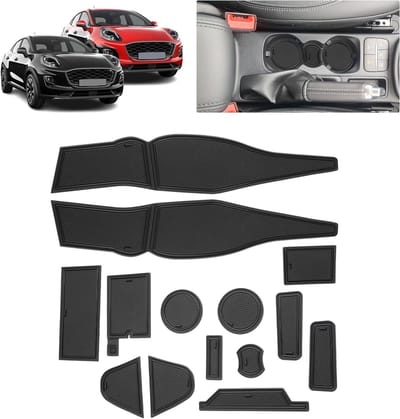 Anti-slip Rubber Mat voor Center Console, Cup Holder en Deurklinken - Geschikt voor Ford Puma II (2020-2024) en ST-Line, Verhoogt Grip en Bescherming