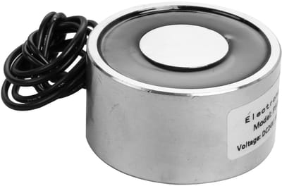 Ronde zuignap elektromagneet met een werkspanning van 24 ± 2 V en een maximale zuigkracht van 50 kg, 50 x 27 mm, ideaal voor diverse toepassingen.