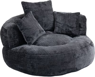 REDOM Zitzakstoel 108x108x52 cm – Hoge Rugleuning & Armleuningen – Comfortabele Loungestoel voor Woonkamer, Slaapkamer en Gaming – Chenille – Zwart