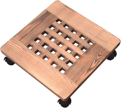 Houten Plantenwagen - Bloempotstandaard - Planten Verplaatsen - 360 graden wielen - 35 cm - Bruin