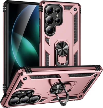 Anti-Shock Hybrid Ring Armor - Backcover Hoesje Geschikt voor: Samsung Galaxy S25 Ultra - Rosegoud
