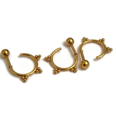 Aramat Jewels | Piercings | Goudkleurige Helixpiercing met Dots - 12mm Ring | | | |10mm | Staal | Volwassenen | Verkleurd niet
