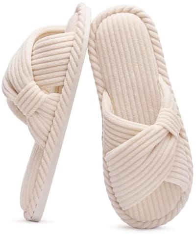 Dames Pantoffels Antislip Open Teen – Maat 38 – Zachte Comfortabele Sloffen voor Thuis, Slaapkamer & Badkamer – Corduroy Katoen