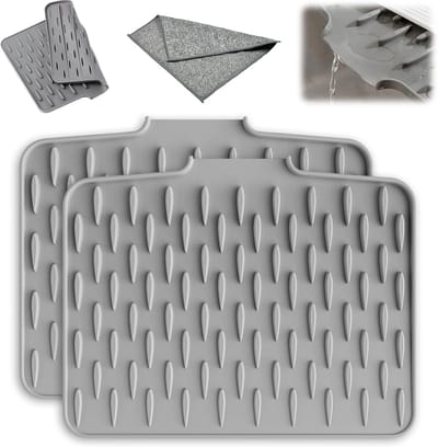 Afdruipmat Servies - Keukenmat - Werkblad Beschermen - Hittebestendig Siliconen - 2 stuks 40x30cm - Grijs