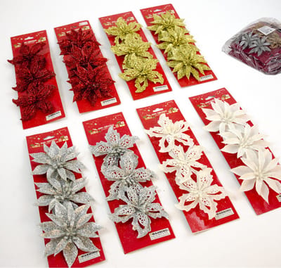 Gerimport Kerstboom bloemen op clip - 12x stuks - goud - kunststof - kerstornamenten