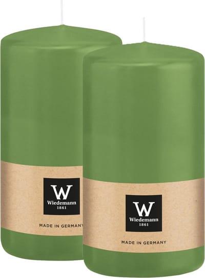 Wiedemann Cilinderkaars/stompkaars - 2x - lichtgroen - 12 x 6 cm - 33 branduren - zuilkaarsen