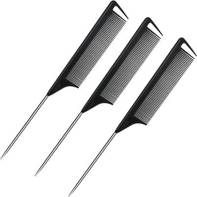 Set van 3 Zwarte Rattenstaartkammen voor Fijn Vlechten en Scheiden