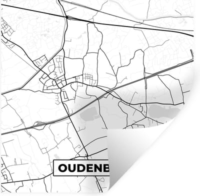 Muurstickers - Sticker Folie - Stadskaart – Plattegrond – België – Zwart Wit – Oudenburg – Kaart - 100x100 cm - Plakfolie - Muurstickers Kinderkamer - Zelfklevend Behang XXL - Zelfklevend behangpapier - Stickerfolie
