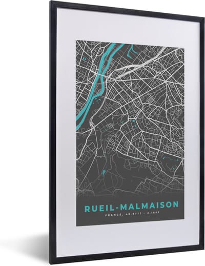 Fotolijst incl. Poster - Plattegrond – Rueil-Malmaison – Stadskaart – Kaart – Frankrijk - 40x60 cm - Posterlijst