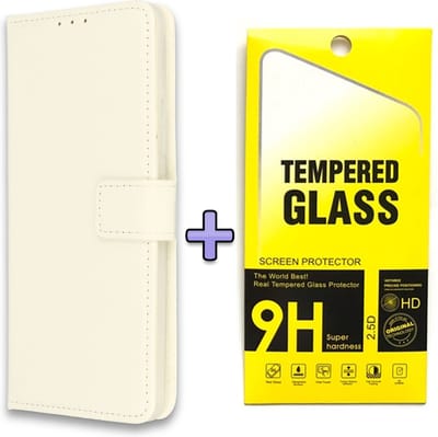 Casemania Hoesje Geschikt voor Apple iPhone 11 Wit & Glazen Screenprotector - Portemonnee Book Case - Kaarthouder & Magneetlipje