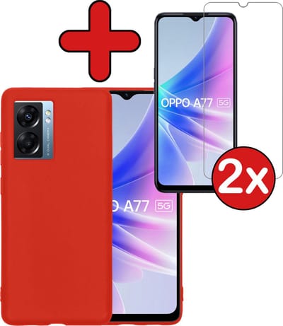 Hoesje - Met 2x Screenprotector - Geschikt voor OPPO A77 - Sterk & Shockproof - Telefoon Hoes - Back Cover - Siliconen Case - Telefoonhoes - Rood