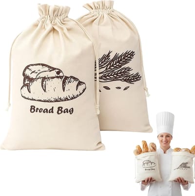 2 stuks - Broodzak - Linnen broodzakken - Herbruikbare broodzakken - Broodzakken met trekkoord - Bewaarzakken - Opbergzakken -Wasbare stoffen broodzakken - Ademend katoen - voor zelfgebakken brood, baguettes en ander gebak - 45*30 cm