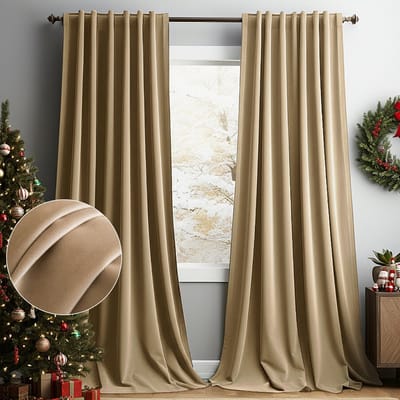 MUPOO Set van 2 Verduisterend Gordijnen - Koude Bescherming - Isolerende - Hoge kwaliteit Fluweel - voor Kerst - Winter - Feest - Slaapkamer - Woonkamer - 132x213cm (b x h) - Amber
