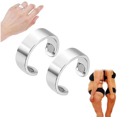 Lot de 2 Anneaux Magnétiques de Drainage Lymphatique Perte de Poids Amincissement Anneau Magnétique Élégant Ouvert Magnétique Light -faced silver white