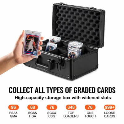 ELVENTO Opberg doos kaarten - Card storage box - Cardbox - 96 Kaarten - Schokabsorberend - Sleutelslot - 4 compartimenten - Zwart