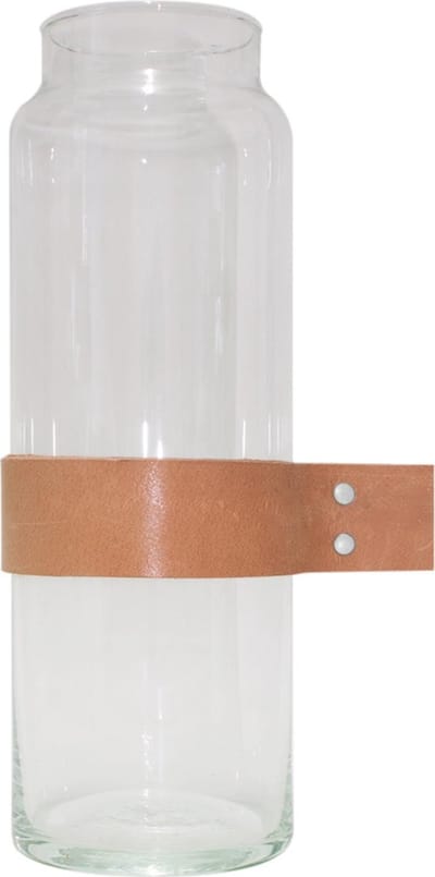 TAK Design Vaas Wrap Me - Incl. Lederen Band - Glas - Ø10 x 30 cm - Bruin