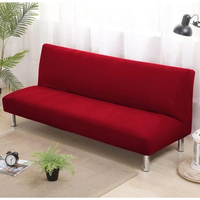 Housses de Canapé-Lit Couleur Unie Sans Accoudoirs Élastiques Serrées Housse de Canapé Extensible Flexible Housse de Canapé Pour Banquet Hôtel pour la Maison S Size rouge