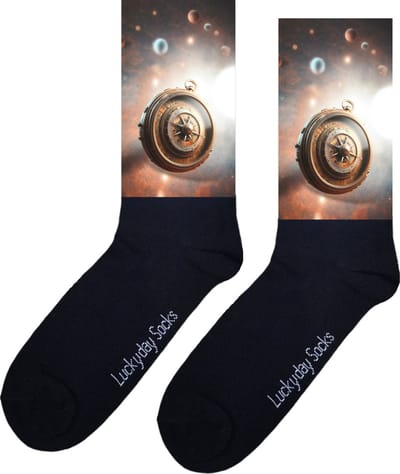 Kompas - Heelal - Planeten - Verjaardag - Leuke sokken- Grappige sokken - Kerst sokken - Valentijn Hem Haar - Vaderdag - Moederdag - Cadeau - Leuk Kado - Vrolijke sokken - Print sokken - Sokken waar je vrolijk van wordt - maat 37-44