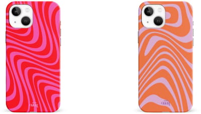xoxo Wildhearts telefoonhoesjes Boogie Wonderland Orange + Berry Much Rood Roze – Double Layer Silicone Cases met golvend patroon – kleurrijk en stevig – geschikt voor iPhone 13