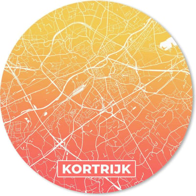 Muismat rond 20x20 cm - Mousepad Stadskaart - Kortrijk - België - Geel - Ronde muismatten