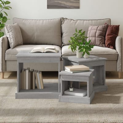 vidaXL - 3-delige - Salontafelset - bewerkt - hout - grijs - sonoma - eikenkleurig
