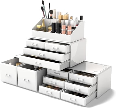Famanu Make-up Organizer Opbergladen Display Dozen Case met Laden (12D, wit)