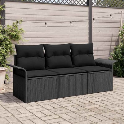 vidaXL - Bankstel - 3 - st - 3-Aantal - zitplaatsen - Zwart - poly - rattan
