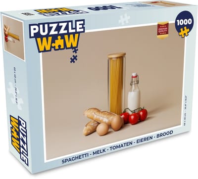 Puzzel Spaghetti - Melk - Tomaten - Eieren - Brood - Legpuzzel - Puzzel 1000 stukjes volwassenen