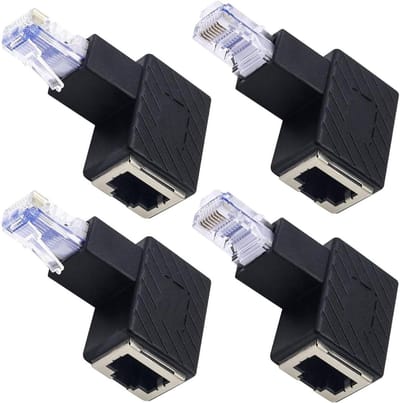 Ethernet-adapter 4 stuks, Cat6, RJ45-verlenging, 90 graden voor printers, laptops en routers