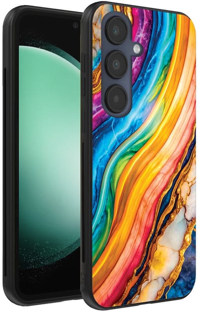 Smartphonica Telefoonhoesje Geschikt voor Samsung Galaxy S23 FE met Regenboog Goud Marmer Opdruk - TPU Backcover Case Rainbow Gold Marble Design geschikt voor Samsung Galaxy S23 FE