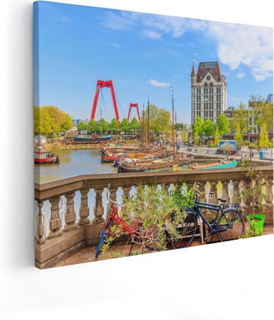 Artaza Canvas Schilderij Rotterdam - 100x80 cm - Groot - Wanddecoratie Skyline - Muurdecoratie Haven - Schilderijen Op Canvas