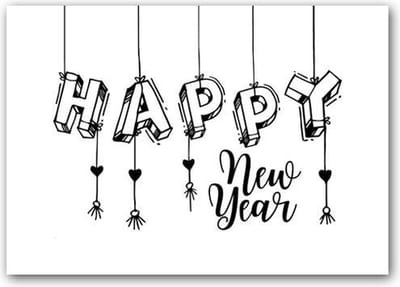 Kerstkaart Nieuwjaarskaart - Zwart-Wit - Happy New Year - 12 Stuks