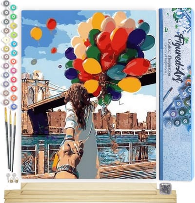 Figured'Art Schilderen op Nummer Volwassenen canvas Kleurrijke ballonnen - Handwerk acrylverf Kit DIY Compleet - 40x50cm met DIY houten lijst