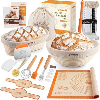 Rijsmand Set - Brood Mand - Zuurdesem Bakken - Inclusief Linnen Voering - 9" Rond 10" Ovaal - Beige