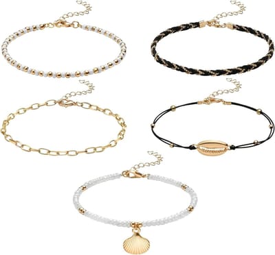 Elegante Verstelbare Kleurige Enkelbandjes voor Vrouwen, Multilayer Beaded Anklets voor Strandvakantie en Casual Dagen