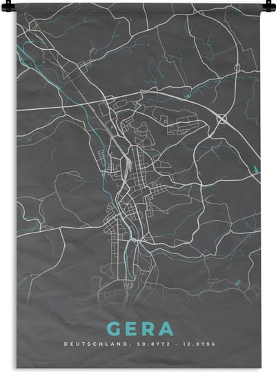 Wandkleed - Wanddoek - Stadskaart – Plattegrond – Duitsland – Blauw – Gera – Kaart - 120x180 cm - Wandtapijt