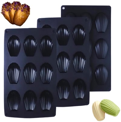Madeleine vorm, 9 holtes, madeleine vormen, siliconen mini madeleine bakvormen, bakvorm, siliconen voor Madeleine chocolade, snoep, koekjes, ijsblokjes (zwart)