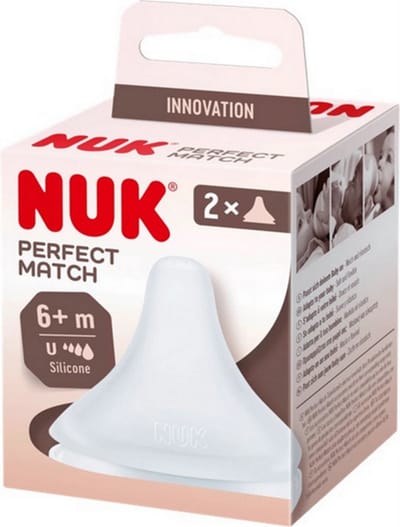 NUK | Perfect Match Fopspeen voor babyflessen | 2 stuks | past voor Perfect Match Babyflessen | 6 m+ | maat: U - Flow Control | 6+ m