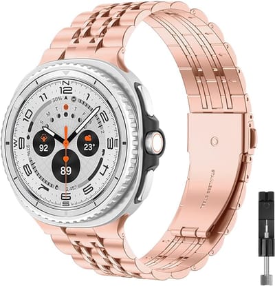 Stravo 7-rij schakels metalen bandje – Geschikt voor Samsung Galaxy Watch 9 (40/44mm) / Watch 8 (40/44mm) / 8 Classic (46mm) – Premium RVS horlogeband voor Samsung smartwatches – inclusief inkortset (Rosé goud)